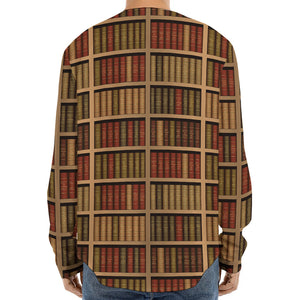 Vintage Bookshelf Pattern Print Long Sleeve Baseball Jersey