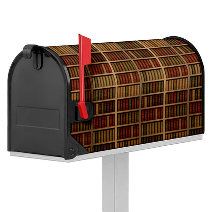 Vintage Bookshelf Pattern Print Mailbox Cover