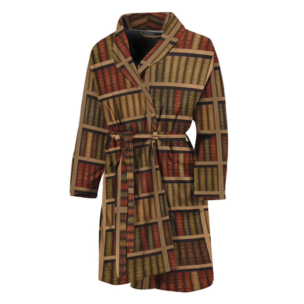 Vintage Bookshelf Pattern Print Men's Bathrobe