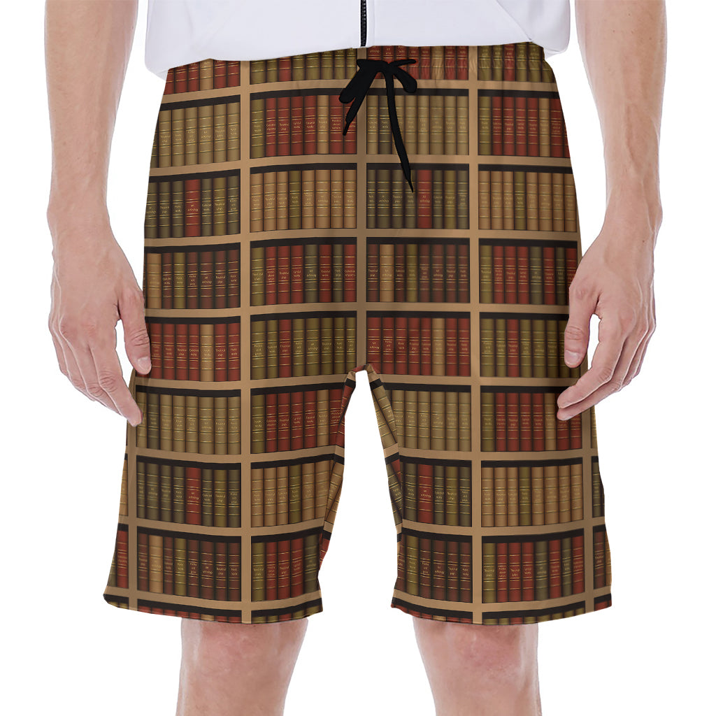 Vintage Bookshelf Pattern Print Men's Beach Shorts
