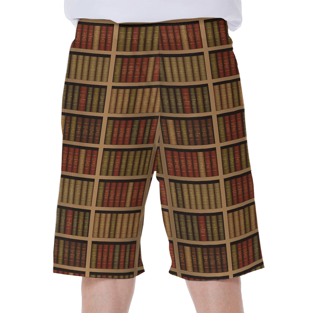 Vintage Bookshelf Pattern Print Men's Beach Shorts