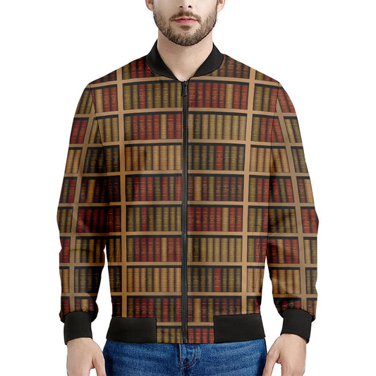 Vintage Bookshelf Pattern Print Men's Bomber Jacket