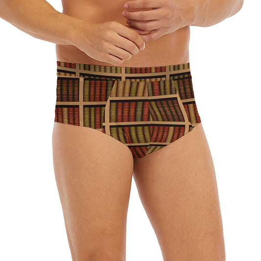 Vintage Bookshelf Pattern Print Men's Briefs