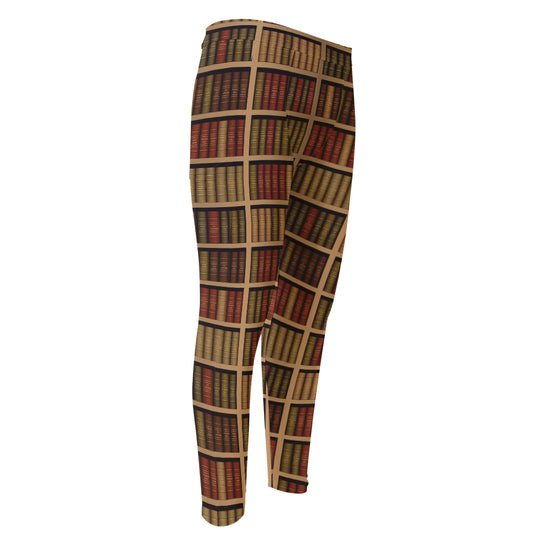 Vintage Bookshelf Pattern Print Men's Compression Pants