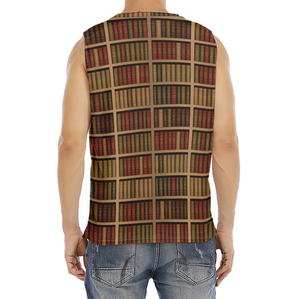 Vintage Bookshelf Pattern Print Men's Fitness Tank Top