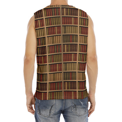 Vintage Bookshelf Pattern Print Men's Fitness Tank Top