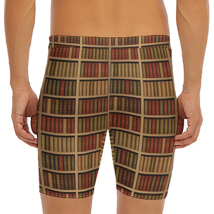 Vintage Bookshelf Pattern Print Men's Long Boxer Briefs