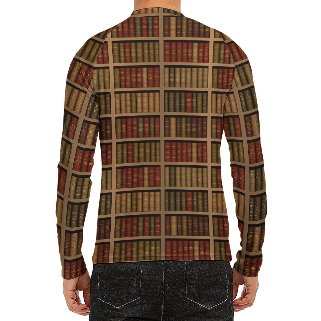 Vintage Bookshelf Pattern Print Men's Long Sleeve Rash Guard