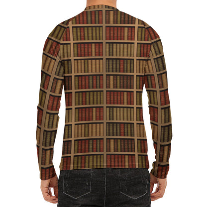 Vintage Bookshelf Pattern Print Men's Long Sleeve Rash Guard