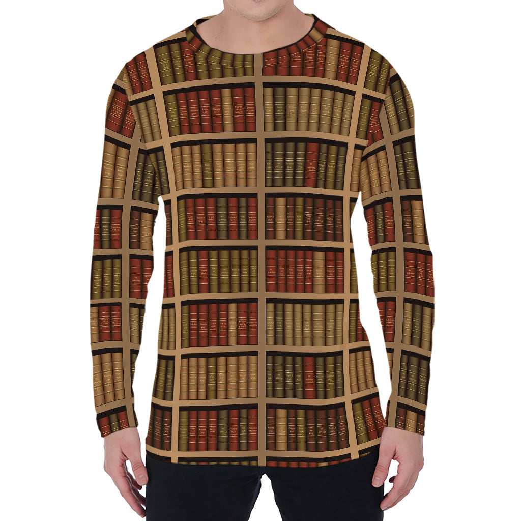Vintage Bookshelf Pattern Print Men's Long Sleeve T-Shirt