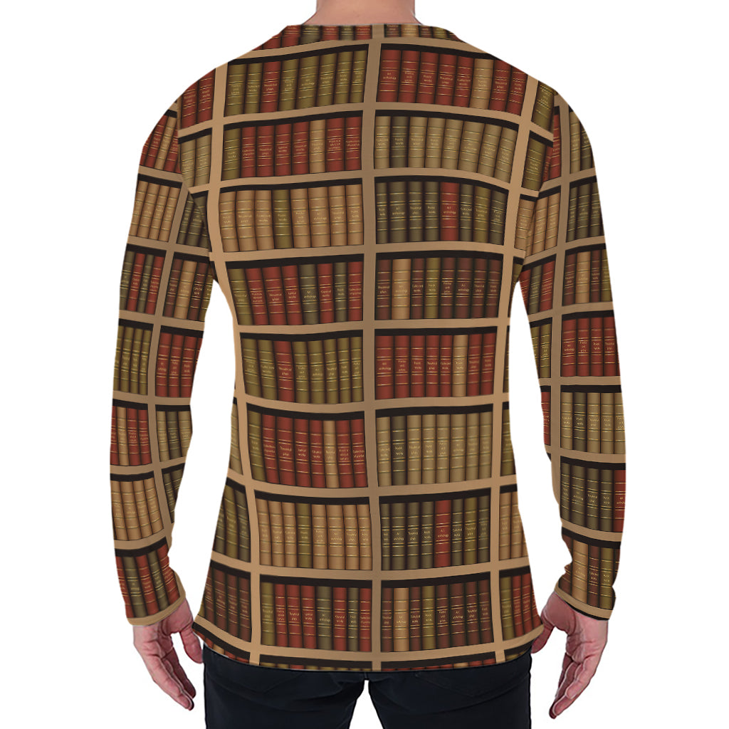 Vintage Bookshelf Pattern Print Men's Long Sleeve T-Shirt