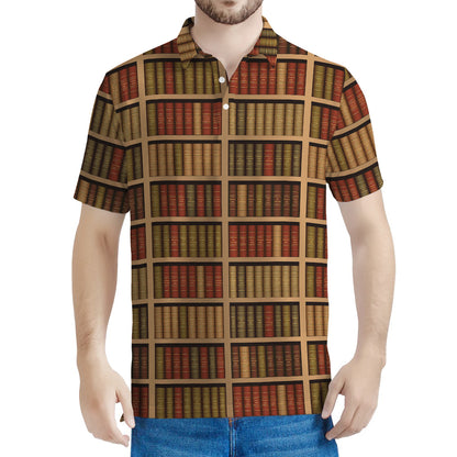 Vintage Bookshelf Pattern Print Men's Polo Shirt
