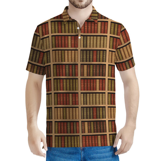 Vintage Bookshelf Pattern Print Men's Polo Shirt