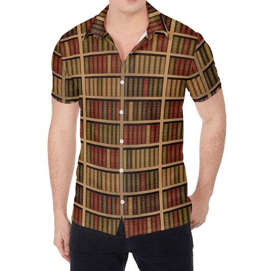Vintage Bookshelf Pattern Print Men's Shirt
