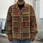 Vintage Bookshelf Pattern Print Men's Shirt Jacket