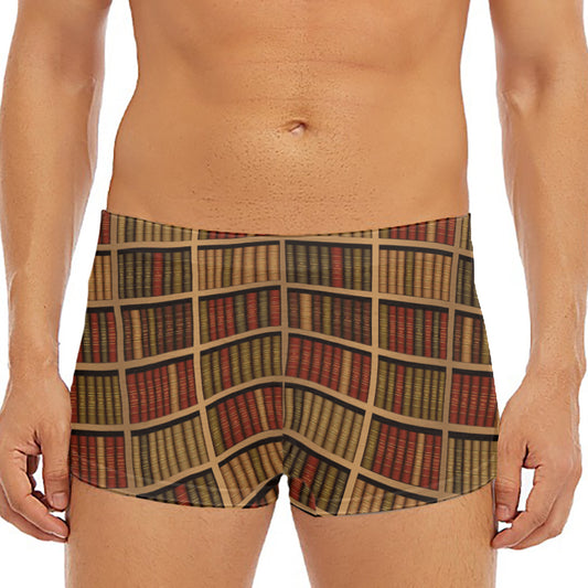 Vintage Bookshelf Pattern Print Men's Short Boxer Briefs