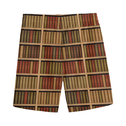 Vintage Bookshelf Pattern Print Men's Sports Shorts