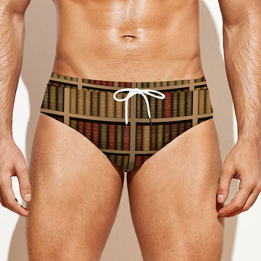 Vintage Bookshelf Pattern Print Men's Swim Briefs