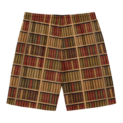 Vintage Bookshelf Pattern Print Men's Swim Trunks