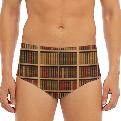 Vintage Bookshelf Pattern Print Men's Triangle Swim Briefs