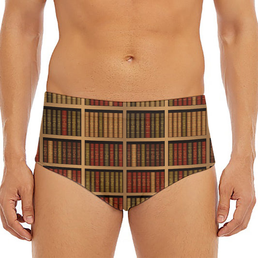 Vintage Bookshelf Pattern Print Men's Triangle Swim Briefs