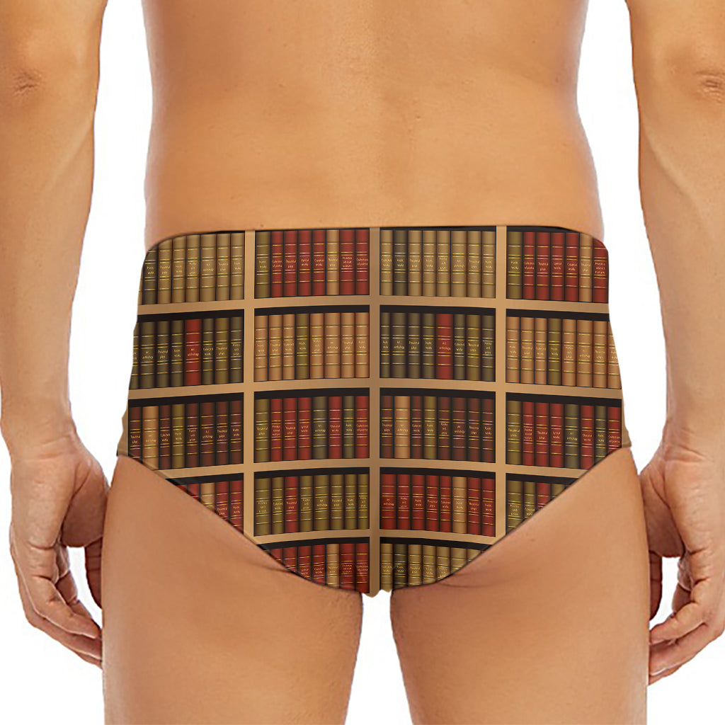 Vintage Bookshelf Pattern Print Men's Triangle Swim Briefs
