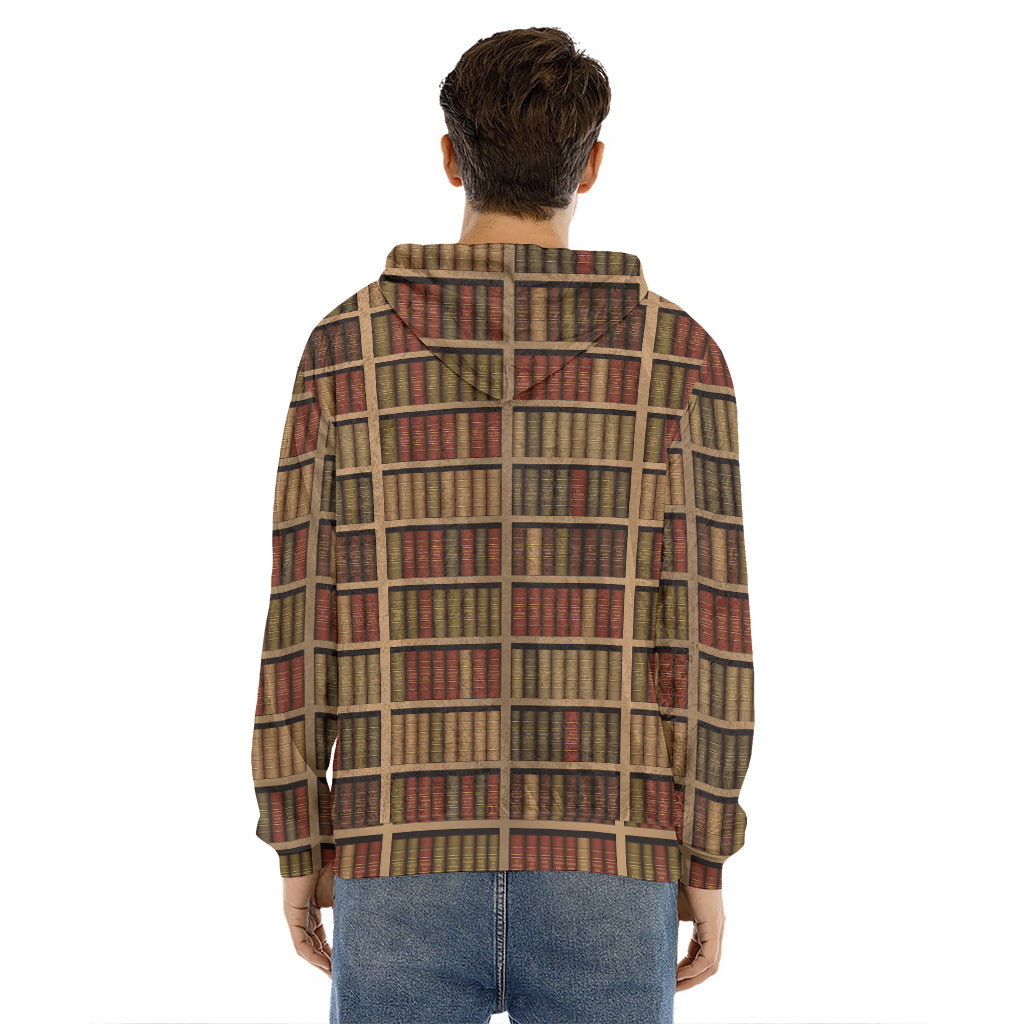Vintage Bookshelf Pattern Print Men's Velvet Pullover Hoodie
