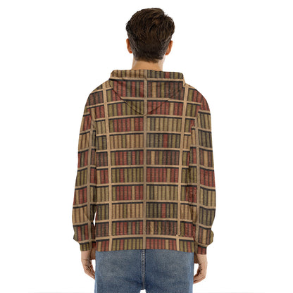 Vintage Bookshelf Pattern Print Men's Velvet Pullover Hoodie