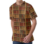 Vintage Bookshelf Pattern Print Men's Velvet T-Shirt