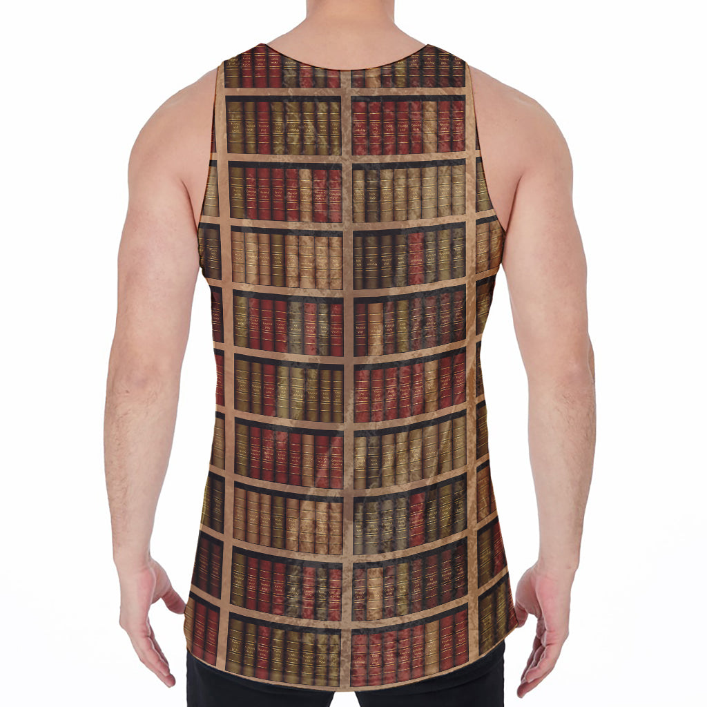 Vintage Bookshelf Pattern Print Men's Velvet Tank Top