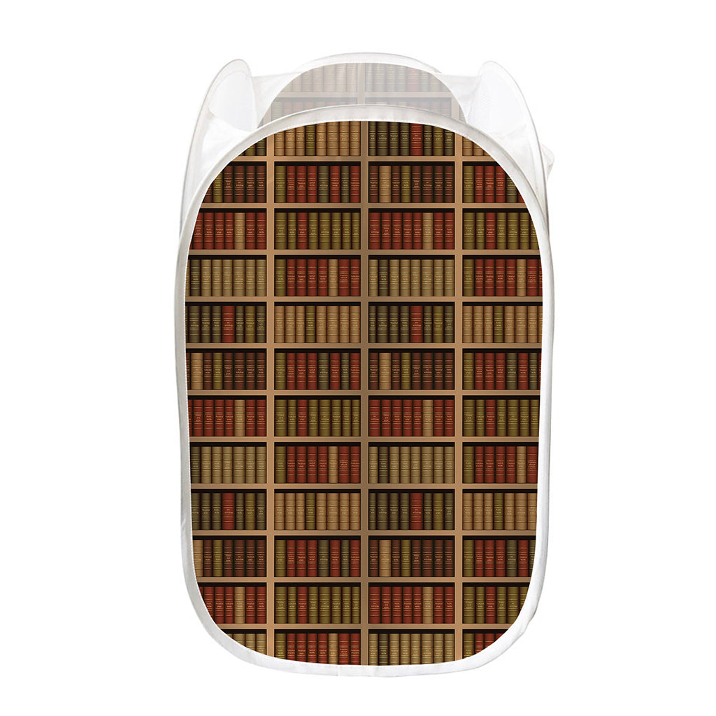 Vintage Bookshelf Pattern Print Mesh Laundry Hamper