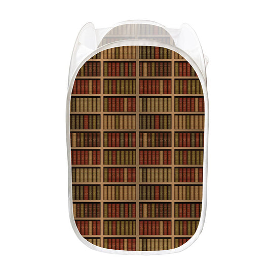 Vintage Bookshelf Pattern Print Mesh Laundry Hamper