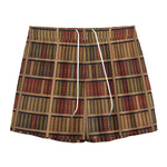 Vintage Bookshelf Pattern Print Mesh Shorts