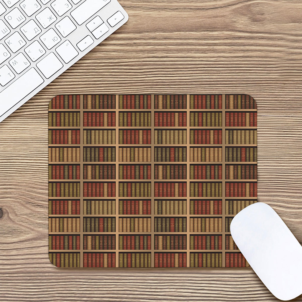 Vintage Bookshelf Pattern Print Mouse Pad