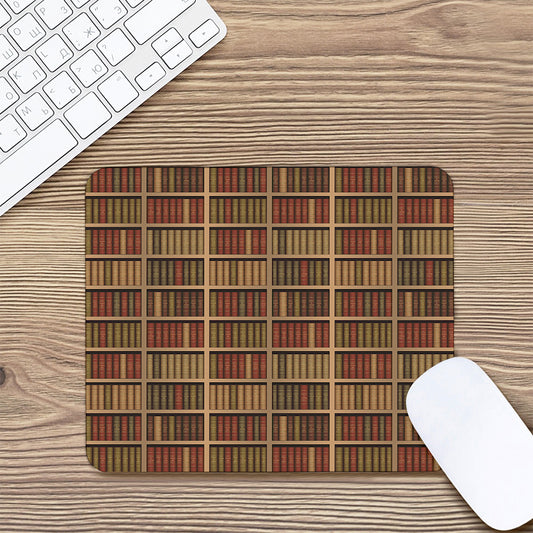 Vintage Bookshelf Pattern Print Mouse Pad