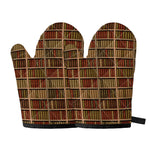 Vintage Bookshelf Pattern Print Oven Mitts
