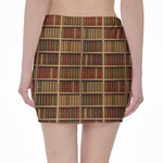 Vintage Bookshelf Pattern Print Pencil Mini Skirt