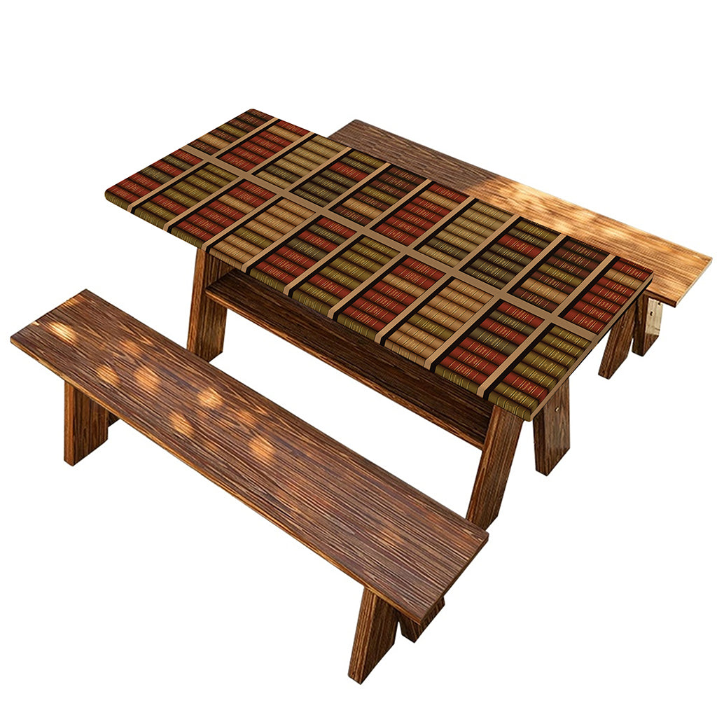 Vintage Bookshelf Pattern Print Picnic Table Cover