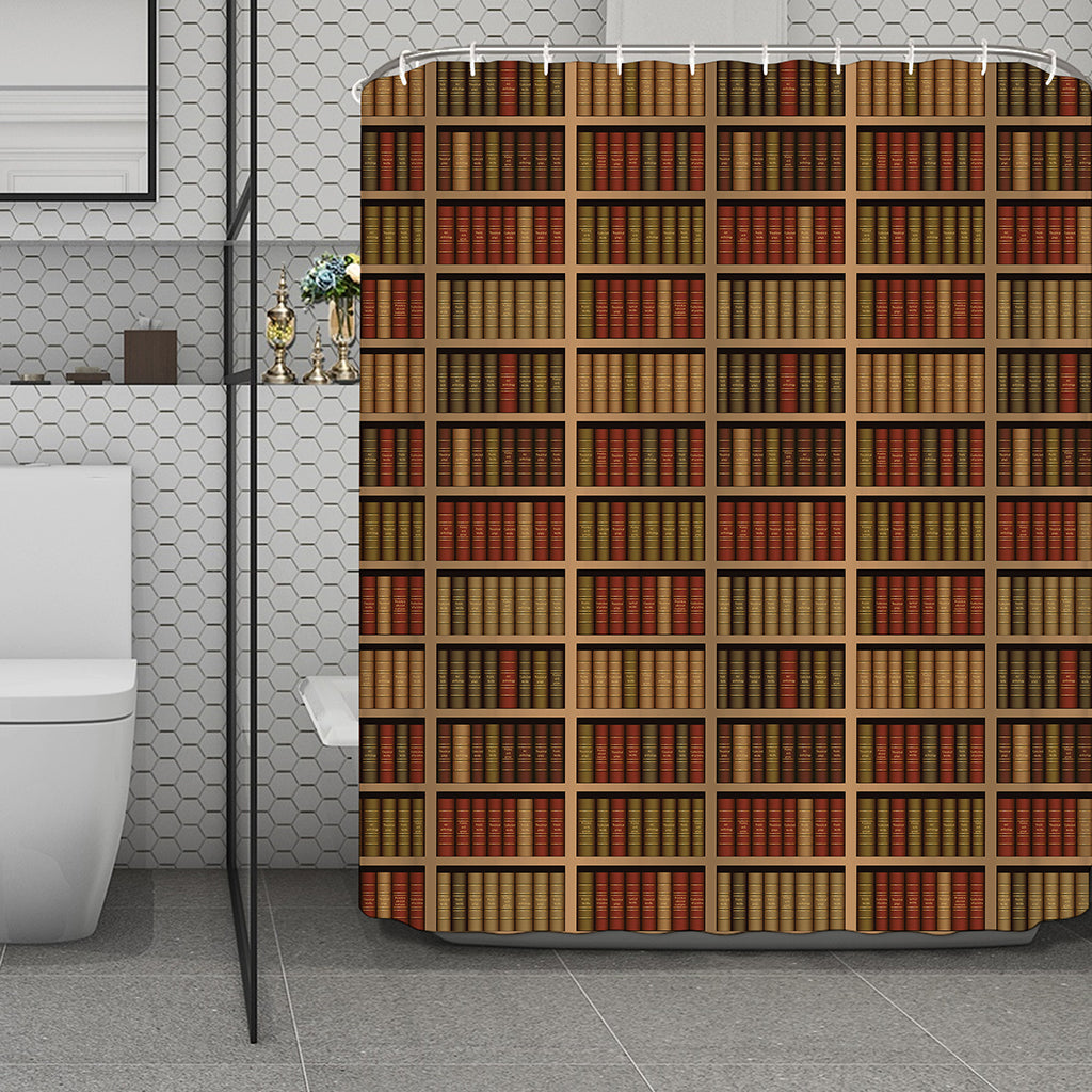 Vintage Bookshelf Pattern Print Polyester Shower Curtain