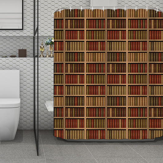 Vintage Bookshelf Pattern Print Polyester Shower Curtain