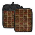 Vintage Bookshelf Pattern Print Pot Holders With Pocket