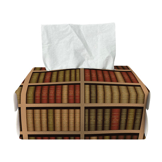 Vintage Bookshelf Pattern Print Rectangle Tissue Box Cover