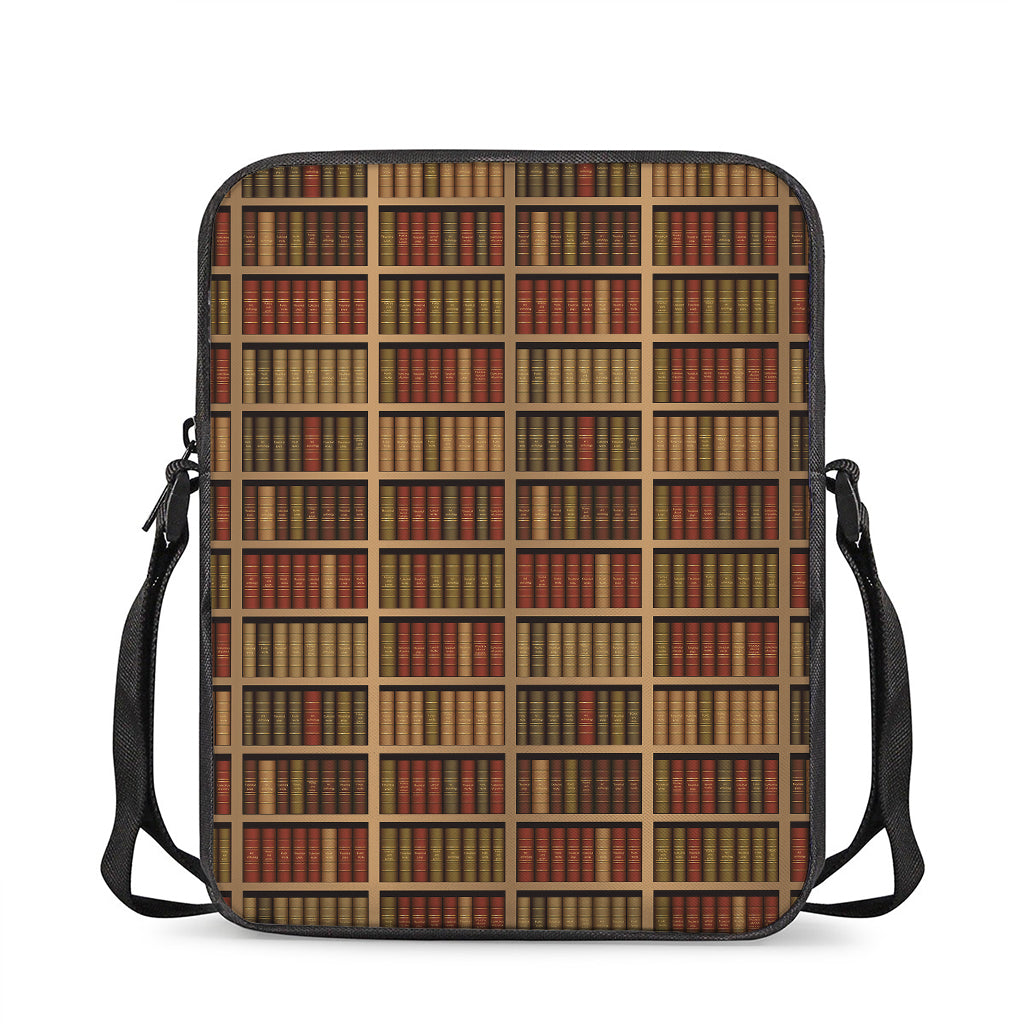 Vintage Bookshelf Pattern Print Rectangular Crossbody Bag