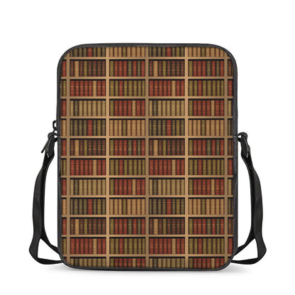 Vintage Bookshelf Pattern Print Rectangular Crossbody Bag