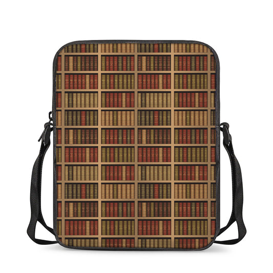 Vintage Bookshelf Pattern Print Rectangular Crossbody Bag