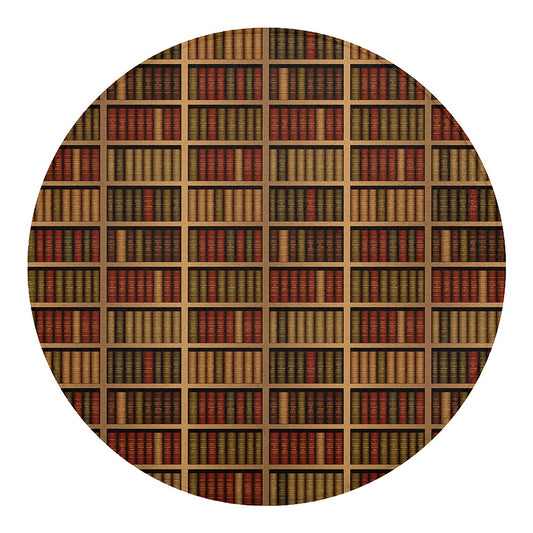 Vintage Bookshelf Pattern Print Round Blanket