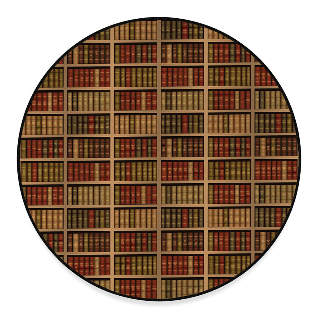 Vintage Bookshelf Pattern Print Round Floor Mat