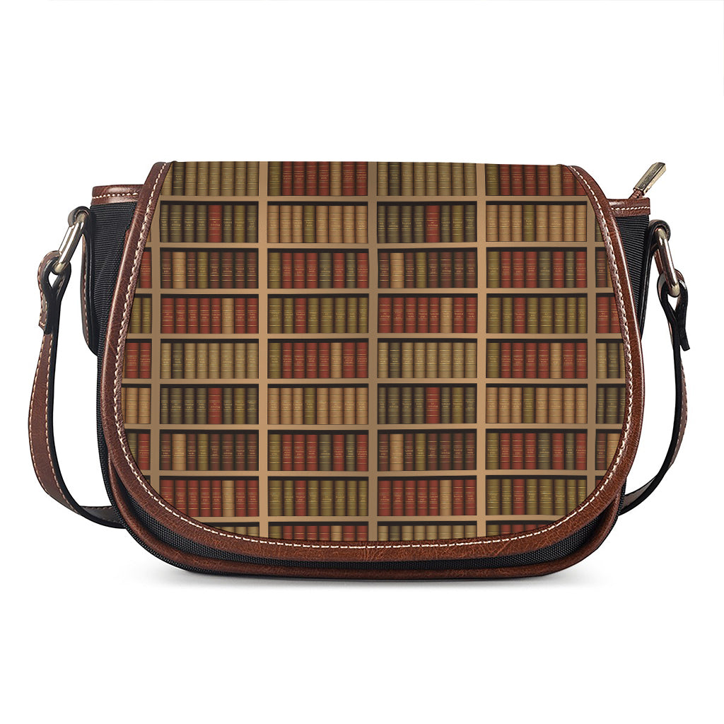 Vintage Bookshelf Pattern Print Saddle Bag