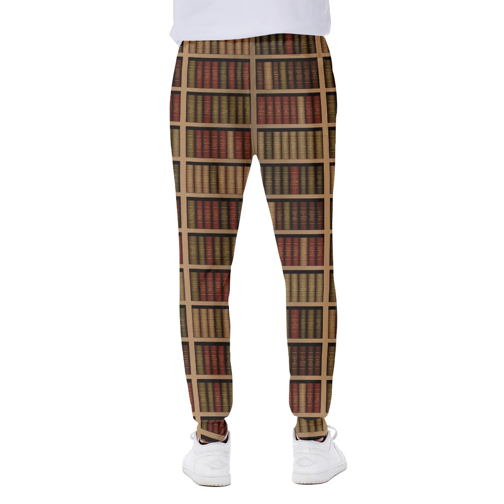 Vintage Bookshelf Pattern Print Scuba Joggers