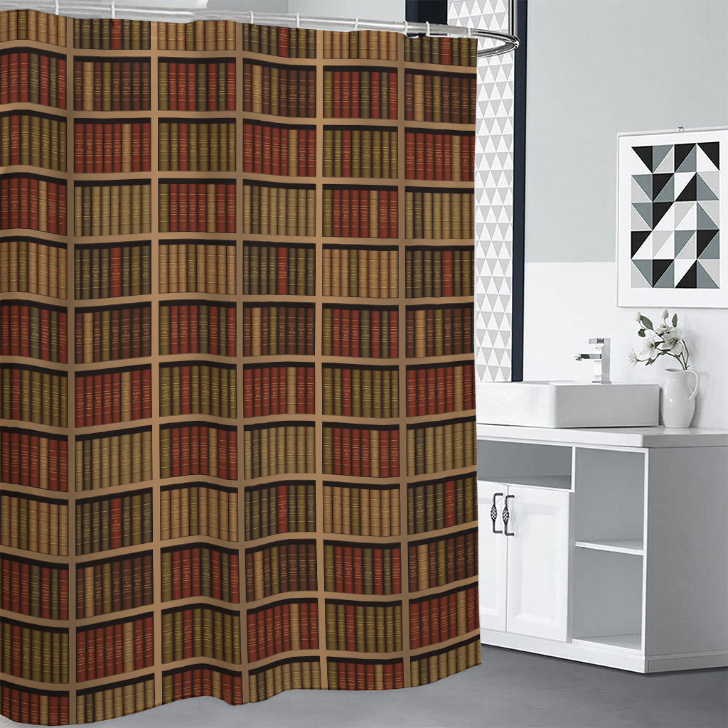 Vintage Bookshelf Pattern Print Shower Curtain